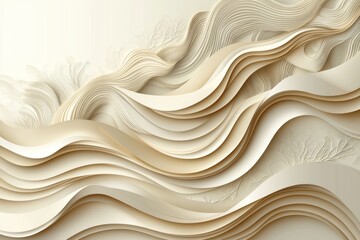 Poster - Abstract Paper Art with Wavy Layers and Embossed Branches