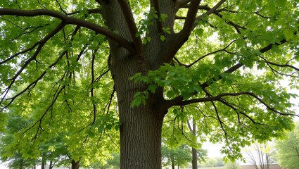 Wall Mural - majestic cottonwood tree with heart shaped leaves rough bark and shimmering foliage in the wind