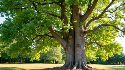Wall Mural - majestic cottonwood tree with heart shaped leaves rough bark and shimmering foliage in the wind