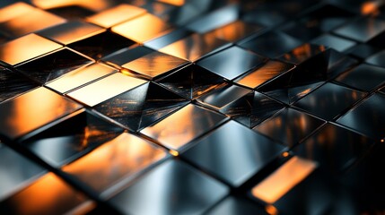 A captivating design featuring a metallic tessellation with a warm orange glow, conveying a sense of modernity and innovation through geometric structures.