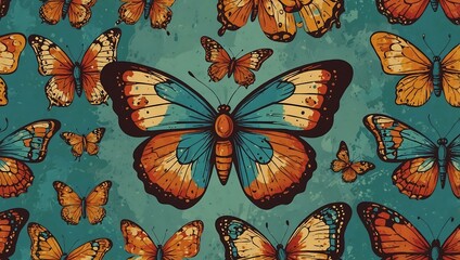 Sticker - Retro butterfly cartoon illustration.