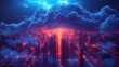 © Євген Луганський - Futuristic city skyline illuminated by neon lights and glowing clouds
