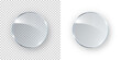 © Kindlena - Glass, acrylic or plastic circle badge isolated on transparent and white backgrounds. Reflection 3d button, glare mirror. Vector glossy round element design