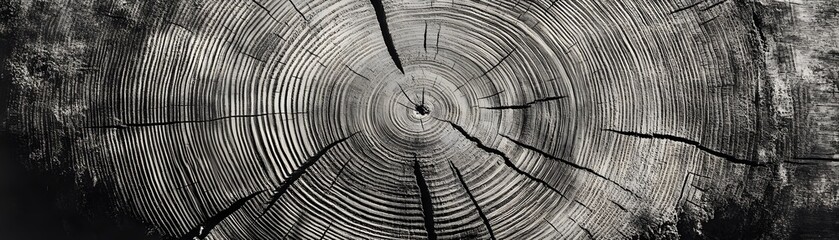 close-up of a tree trunk's growth rings with cracks