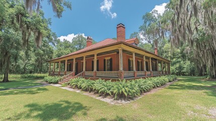 A beautiful brick house with a large porch sits on a lush green lawn.