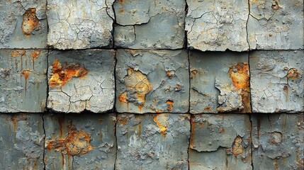 Poster - Weathered Metal Surface with Cracked and Peeling Paint Revealing Rusty Patches