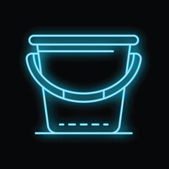 Poster - Blue neon sign of a bucket glowing on a black background