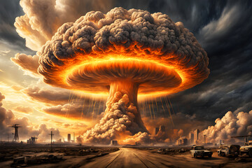 powerful atomic nuclear explosion in desert, generated by ai