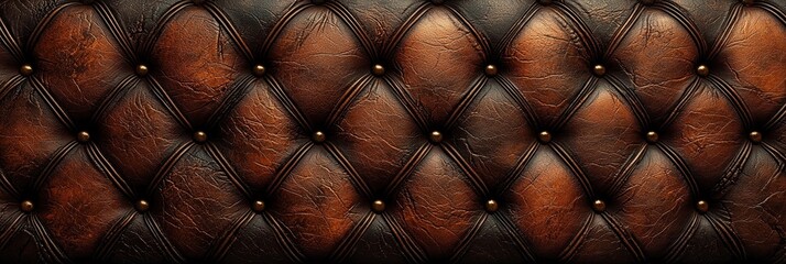 Poster - Brown Leather Upholstery with Diamond Stitching and Brass Buttons