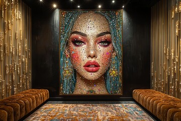 Wall Mural - Vibrant portrait artwork in modern luxurious interior with elegant lighting