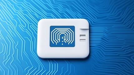 Fototapete - Blue Glowing RFID Sensor Technology Close-Up, Representing Advanced Digital Innovation and Security Concepts, Generative AI