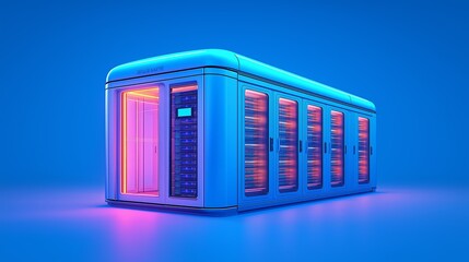 Aufkleber - Futuristic Data Server with Neon Lighting in Blue and Pink, Representing High-Tech Storage and Digital Connectivity, Generative AI