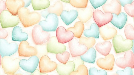Wall Mural - a seamless pattern of pastel-colored hearts and bokeh, creating a dreamy, romantic background with a