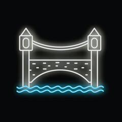 Poster - White neon bridge spanning water with waves icon graphic design element