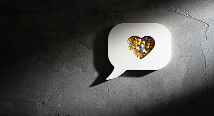 Poster - Speech bubble with love symbol representing communication and connection