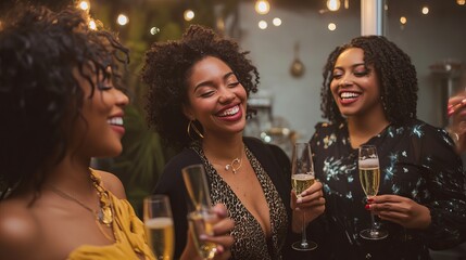 Women celebrating with champagne at a social gathering