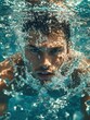 © Roman - Man swimming in a pool with water splashing on his face