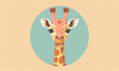 Realistic cartoon avatar cute giraffe head animal with simple minimalist background ai generated