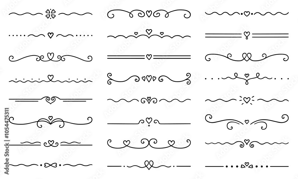 Text dividers with hearts doodle set. Wedding decorative elements ...