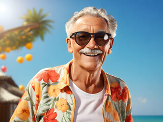 Funny happy old man with sunglasses