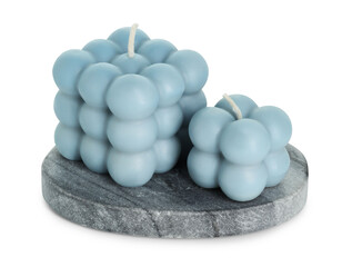 Wall Mural - Beautiful light blue bubble candles isolated on white