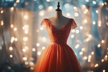 Elegant Mannequin Display with Sparkling Evening Gown and Soft Lighting