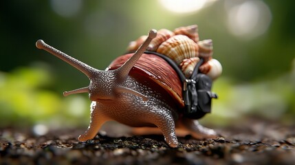 A snail carrying a load of shells on its back, a symbol of perseverance and hard work.