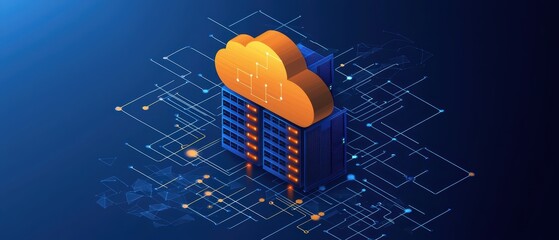 Poster - Cloud computing concept with modern server stacked against a digital background