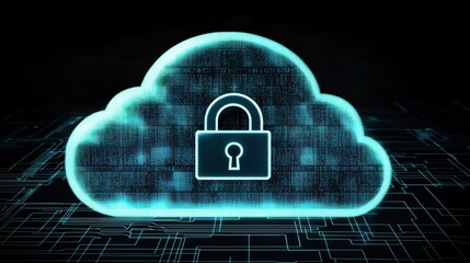 Poster - Cloud storage concept with a secure lock, representing digital safety and data protection in a digital environment.