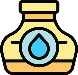 Poster - Yellow ink bottle with a blue water drop, representing water based ink for drawing and painting