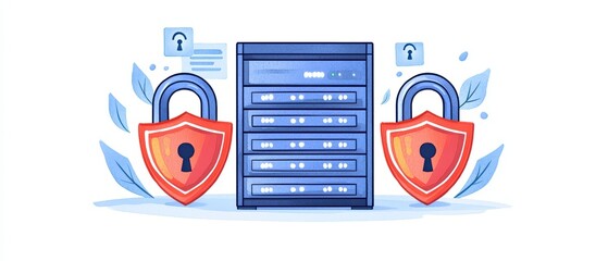 Poster - Server security with digital locks, modern illustration on a white isolate background.