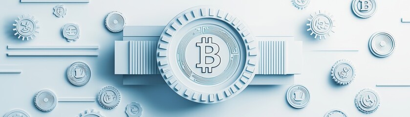 Poster - Stylized cryptocurrency illustration with Bitcoin on a white isolated background.