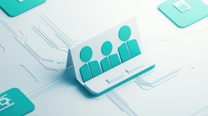 Poster - Stylized paper cutout of three users on a circuit board background, representing a digital community concept.