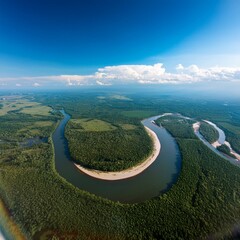 Wall Mural - river; aerial view, AI generated