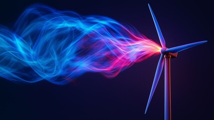 Poster - Neon Wind Turbine Representing Renewable Energy and Sustainable Power Generation with Vibrant Blue and Red Light Flow, Generative AI