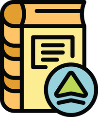 Poster - icon of a book with an upwards arrow on it, representing uploading a file to an online education pla
