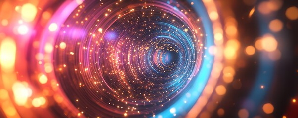 Poster - colorful abstract tunnel with light particles, digital art concept