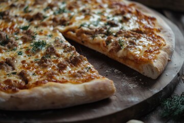 delicious pizza with cheese and meat