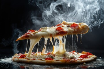 hot slices of pizza flying