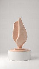 Wall Mural - minimalist geometric sculpture made of rose gold-tinted marble displayed on clean white pedestal