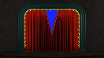 Wall Mural - empty stand-up stage with curtains. theater curtains opening and closing. isolated background with c