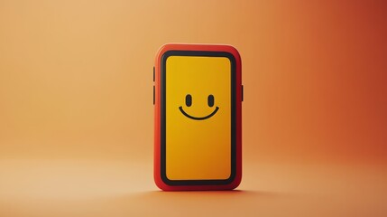 A playful and modern illustration of a yellow mobile device featuring a smiling face, symbolizing happiness, communication, and digital connection in life.