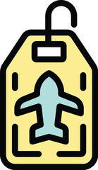 Poster - Yellow luggage tag featuring a blue airplane, symbolizing air travel and tourism