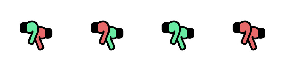 Poster - Wireless headphones vector set. The charge indicator icon in the left and right headphones. Charging headphones. Bluetooth headphones. Black headphones. Vector illustration.