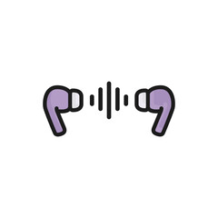 Poster - Wireless headphones linear icon. Headphone contour. A sound wave between headphones. Music from headphones. Set of grunge headphones. Vector illustration. Abstract painted headphones.