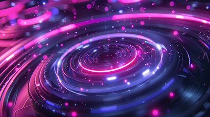Wall Mural - a mesmerizing display of concentric circles illuminated by vibrant pink and purple hues, creating a 