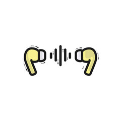 Poster - Wireless headphones linear icon. Headphone contour. A sound wave between headphones. Music from headphones. Set of grunge headphones. Vector illustration. Abstract painted headphones.