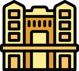 Poster - Architectural design featuring a large building with a prominent central entrance and symmetrical side towers