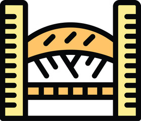 Poster - Bridge construction icon showing building process with rulers representing engineering and architecture
