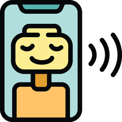 Poster - Smiling cartoon person is having a video call on a smartphone
